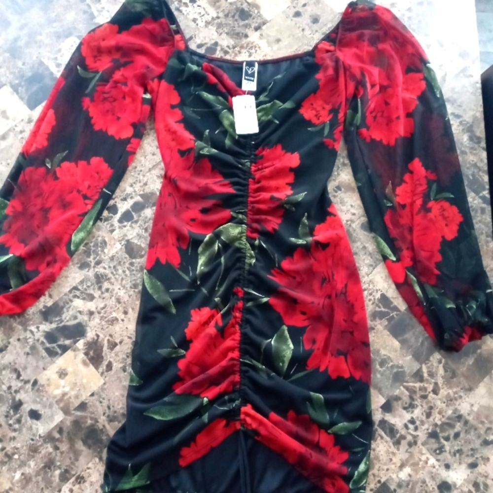 Sexy black and red floral off shoulder mini dress